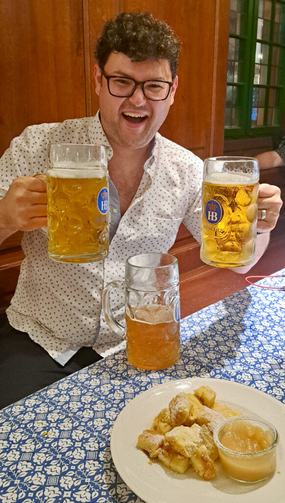 Richard with steins of beer