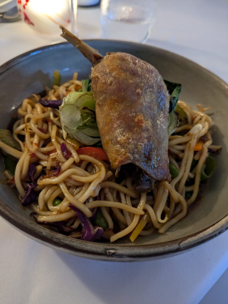 Duck on a bed of noodles