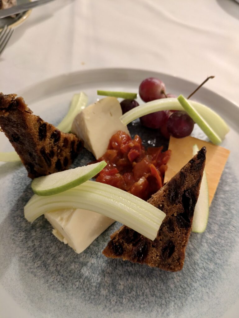 Cheese board with fruitcake