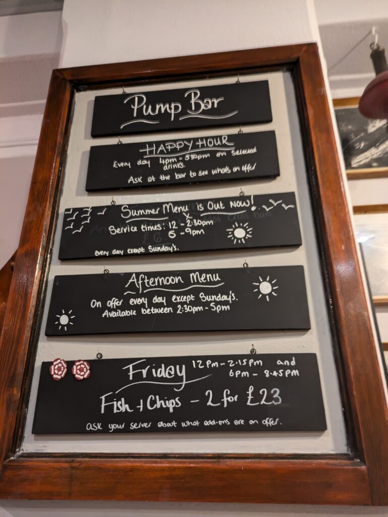 The Pump Bar Isle of Wight specials menu